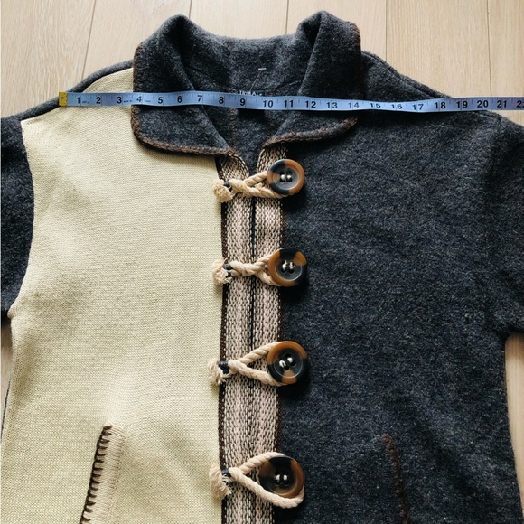 Tribal Wool Blend Jacquard Knitted Jacket in Grey & Cream Size L - Picture 2 of 15